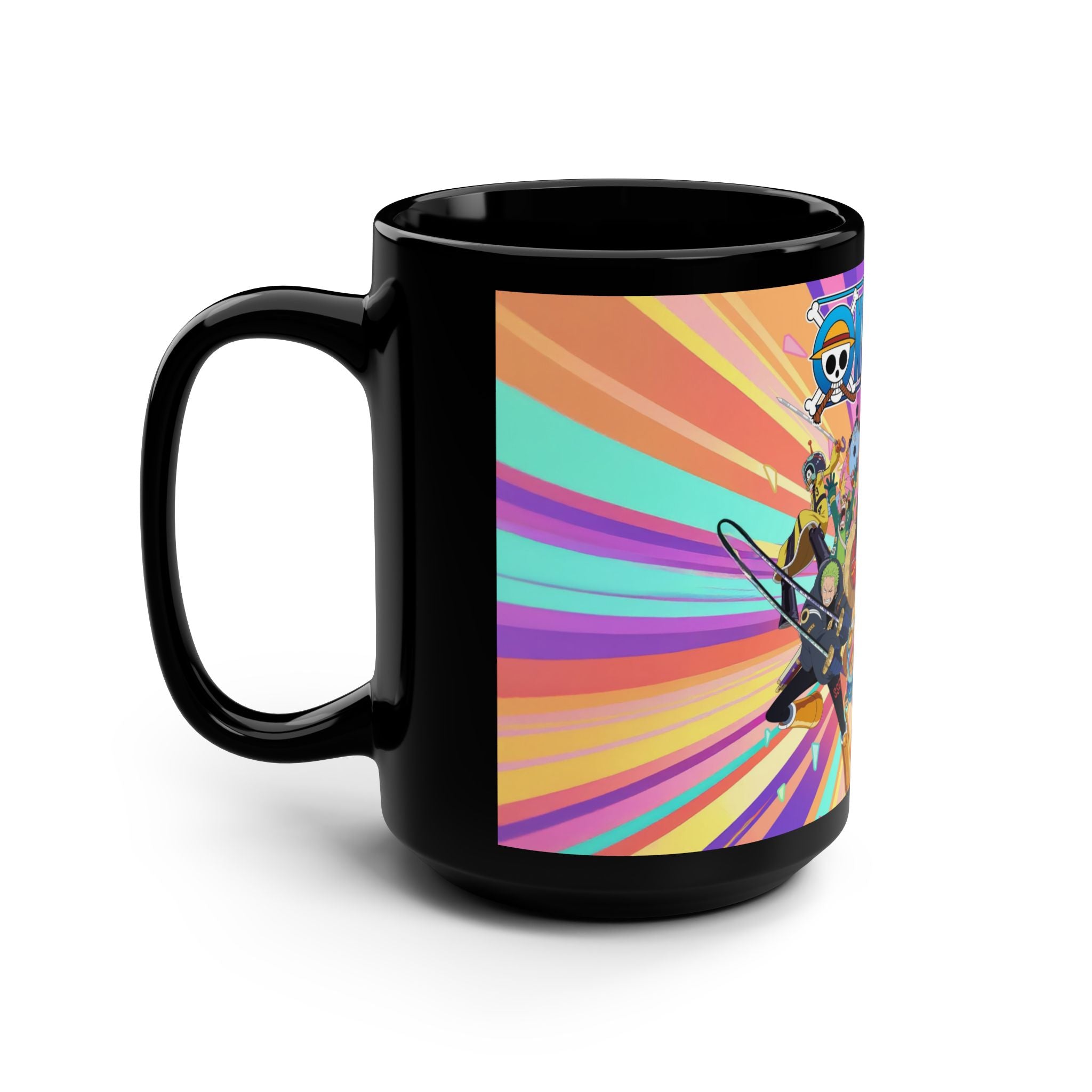 One Piece Black Mug, 15oz - Anime Lover Gift, Collector's Item, Cartoon Artwork, Tea/Coffee Mug, Vibrant Design