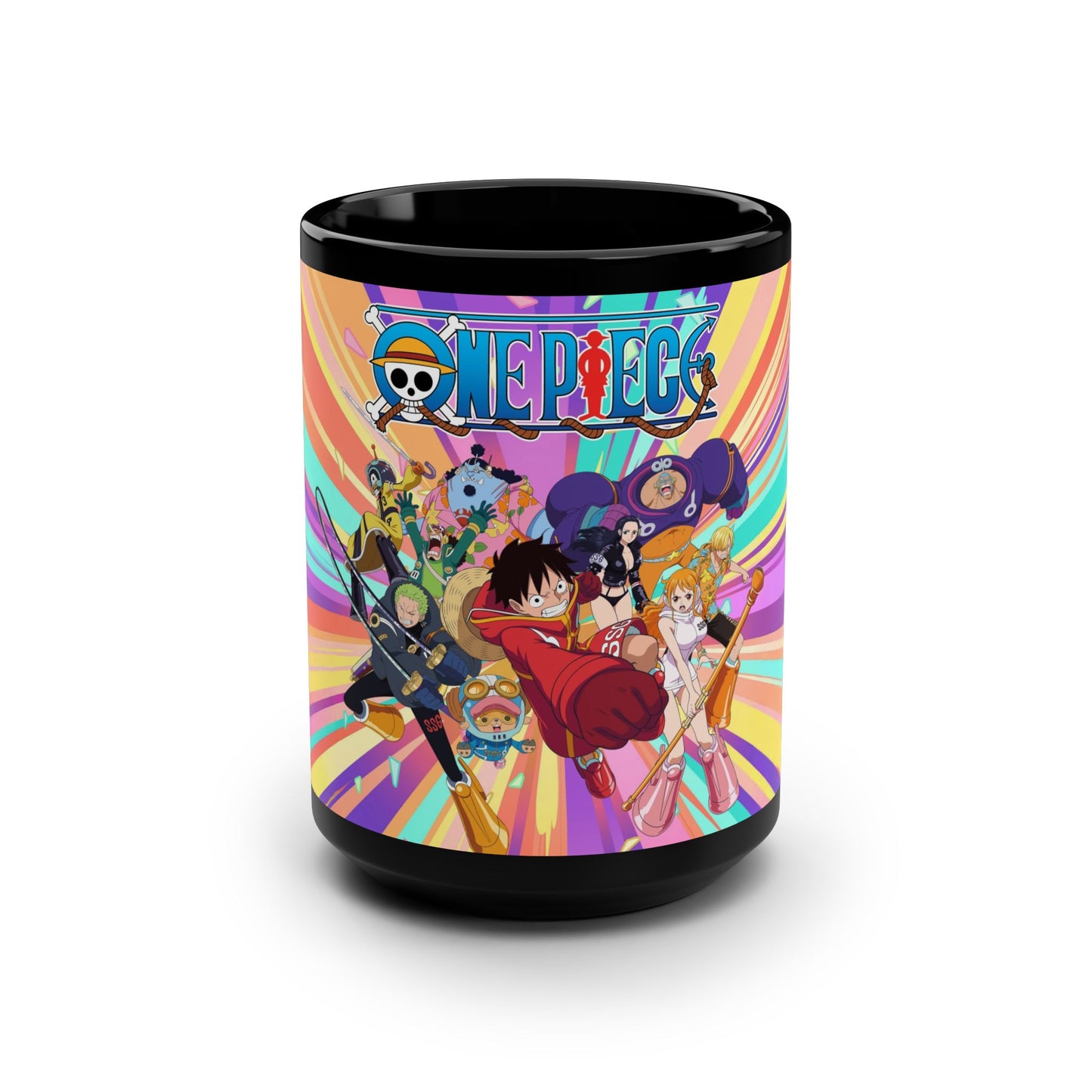 One Piece Black Mug, 15oz - Anime Lover Gift, Collector's Item, Cartoon Artwork, Tea/Coffee Mug, Vibrant Design