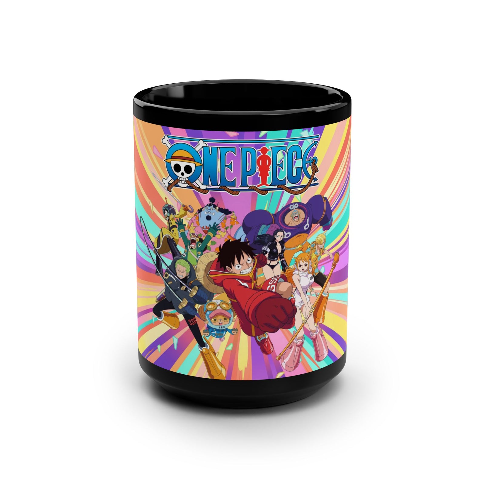One Piece Black Mug, 15oz - Anime Lover Gift, Collector's Item, Cartoon Artwork, Tea/Coffee Mug, Vibrant Design