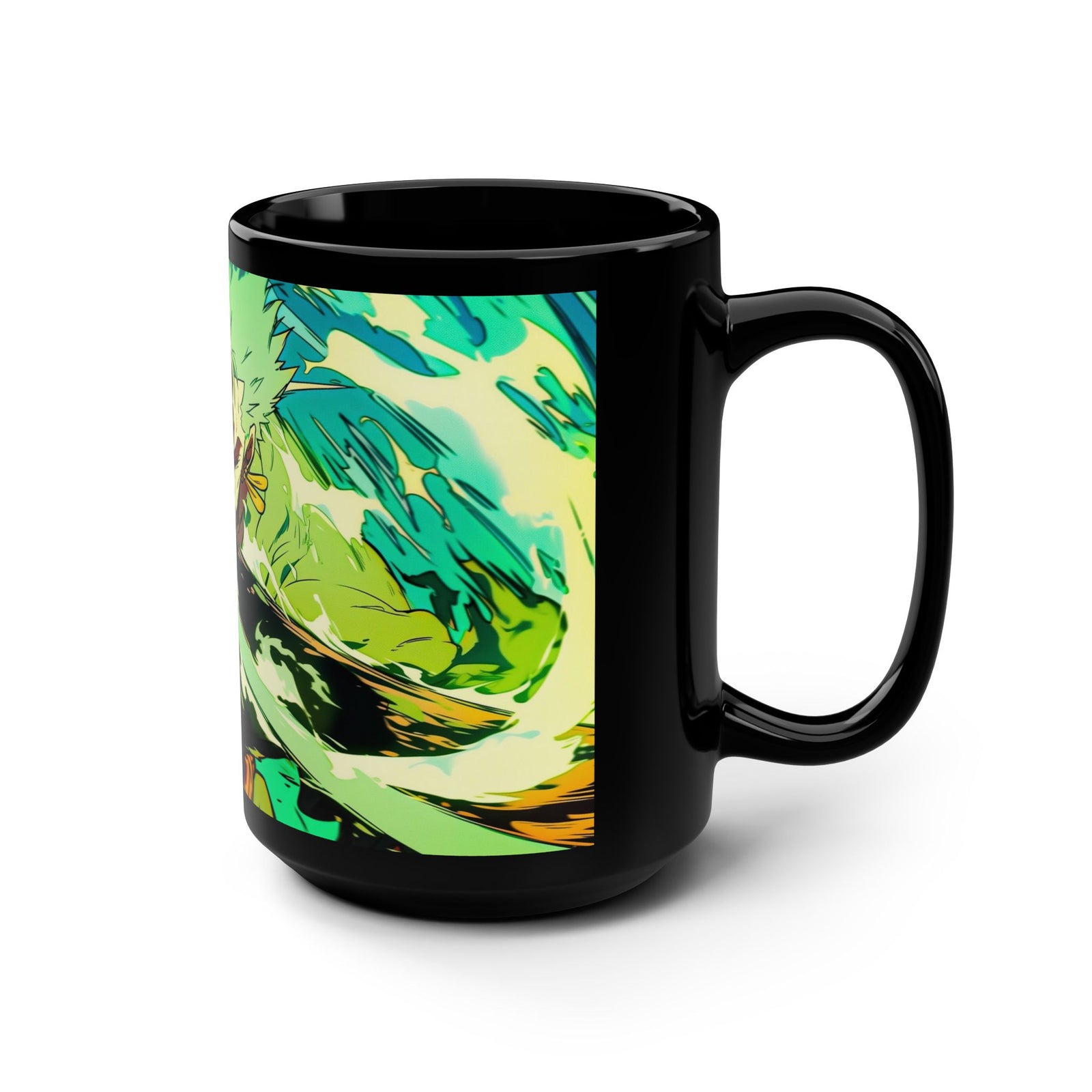 Anime-Inspired Black Mug, 15oz Coffee Cup, Tea Mug for Fans, Collectible Drinkware, Perfect Gift for Birthdays, Holidays
