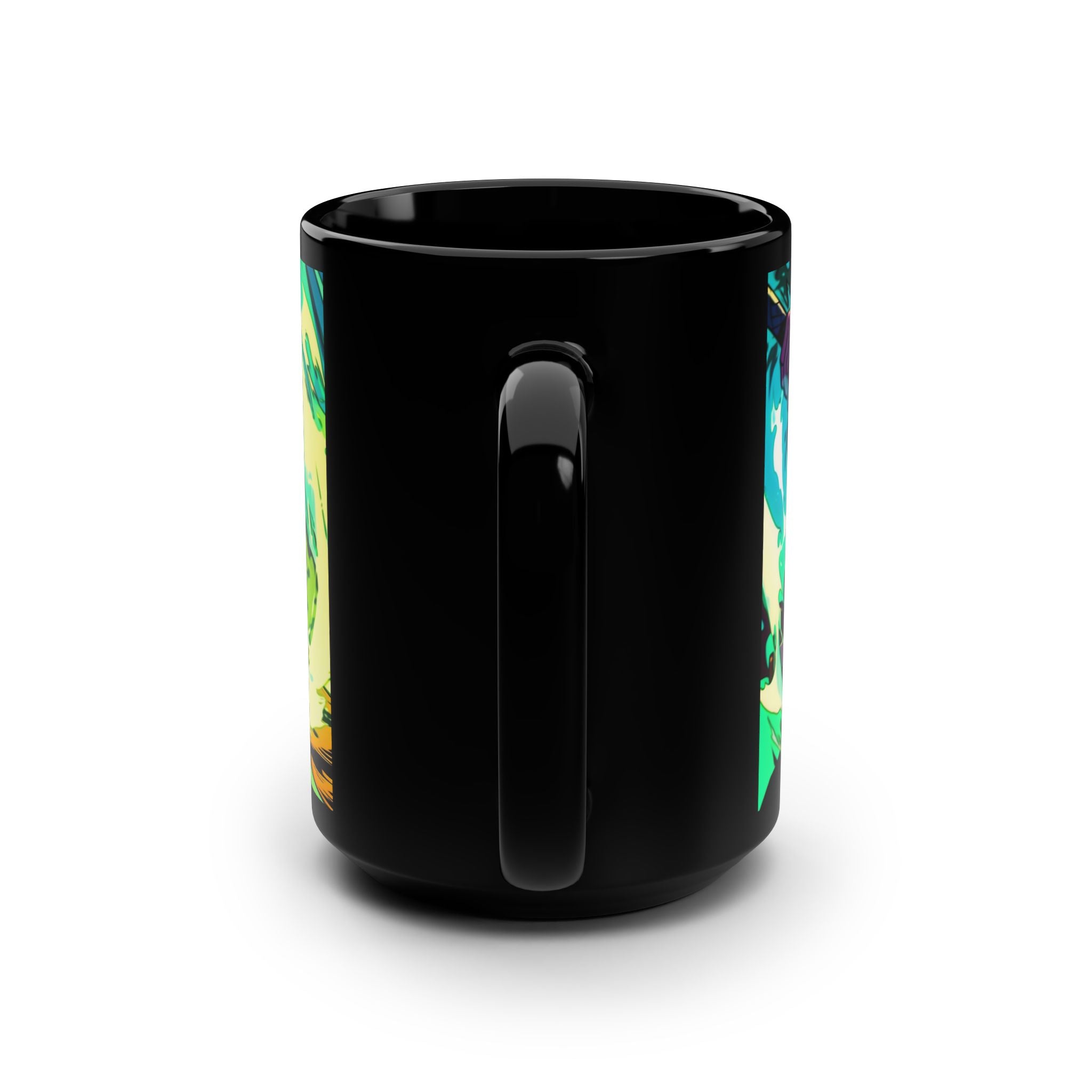 Anime-Inspired Black Mug, 15oz Coffee Cup, Tea Mug for Fans, Collectible Drinkware, Perfect Gift for Birthdays, Holidays