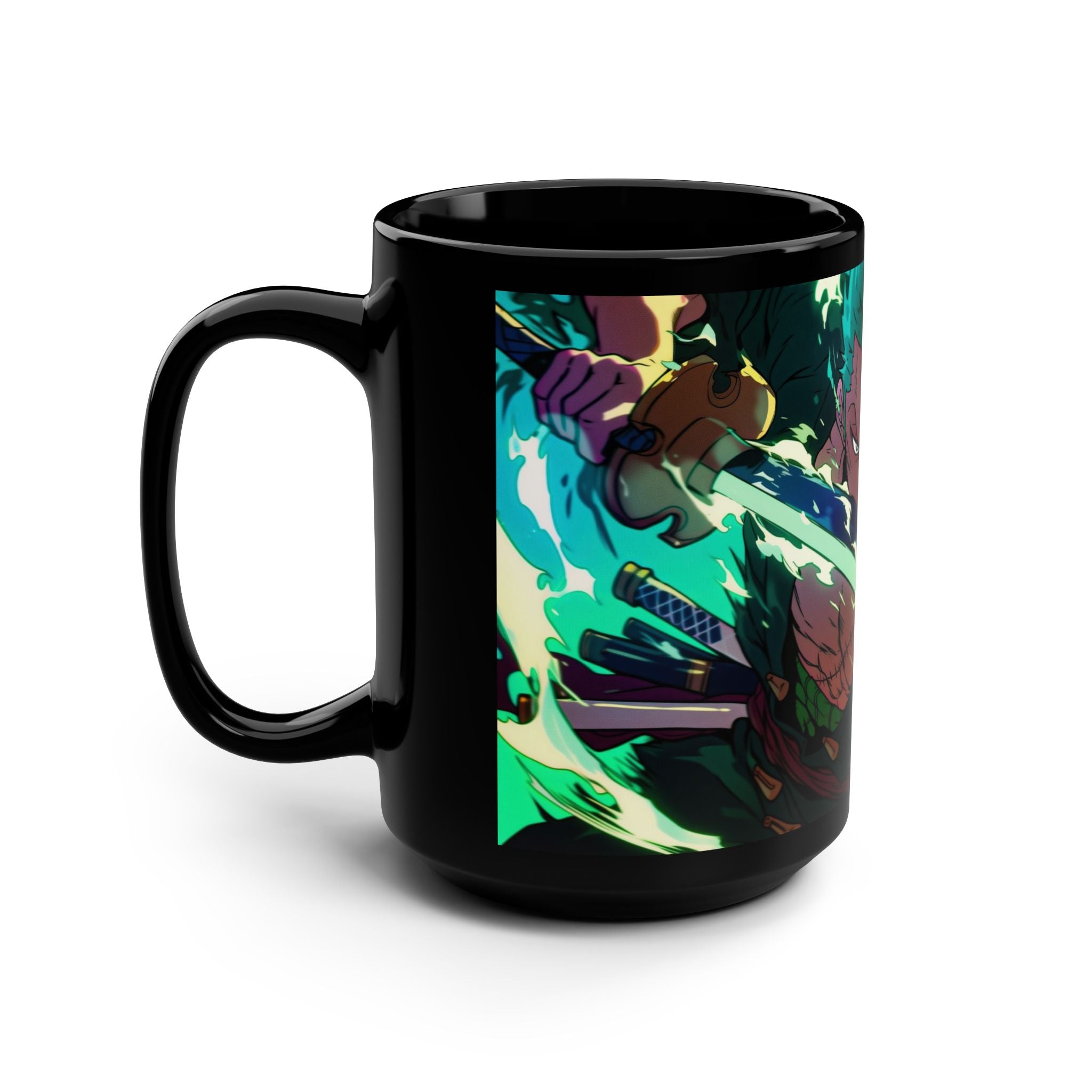 Anime-Inspired Black Mug, 15oz Coffee Cup, Tea Mug for Fans, Collectible Drinkware, Perfect Gift for Birthdays, Holidays