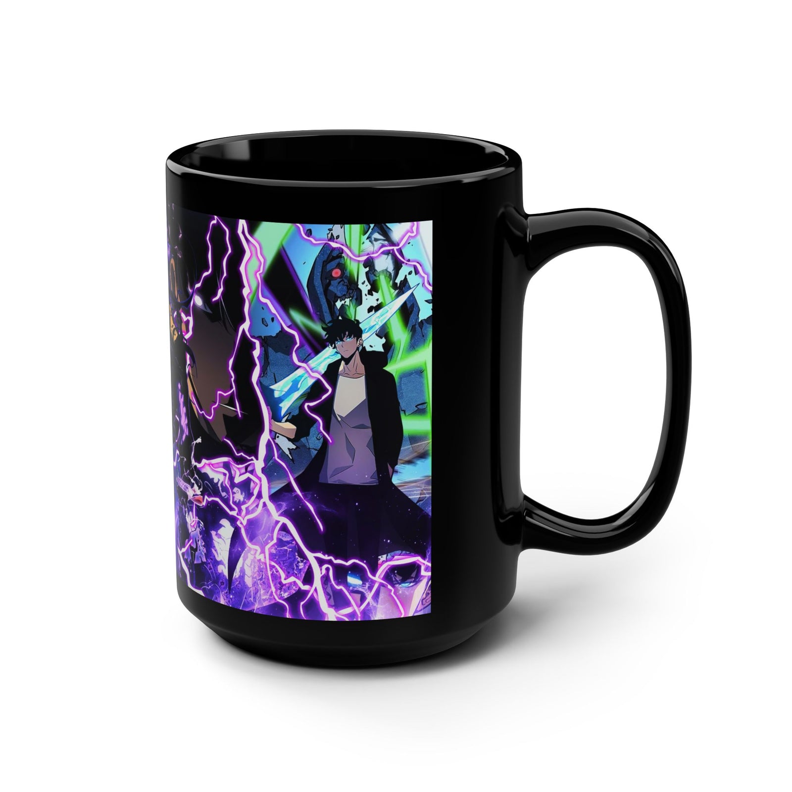 Electric Vibes Black Mug, 15oz | Anime Mug, Gift for Him, Coffee Lover, Unique Design, Kitchen Decor